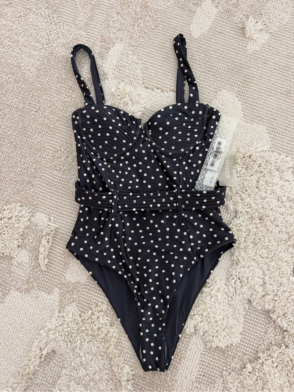 Womens Black Polka Dot One-Piece Swimsuit